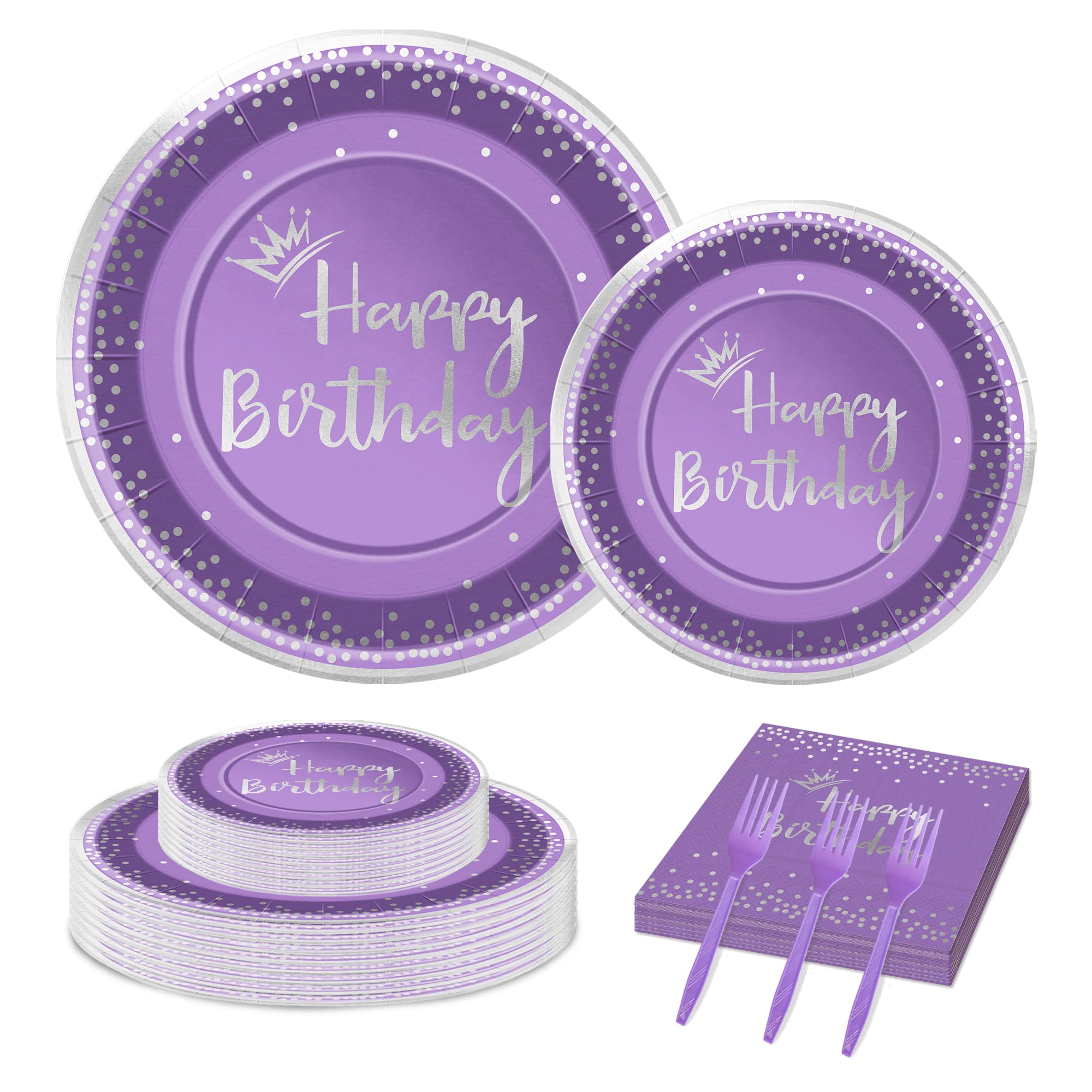 Amazon.com: 96 Pieces Purple and Silver Birthday Plates and